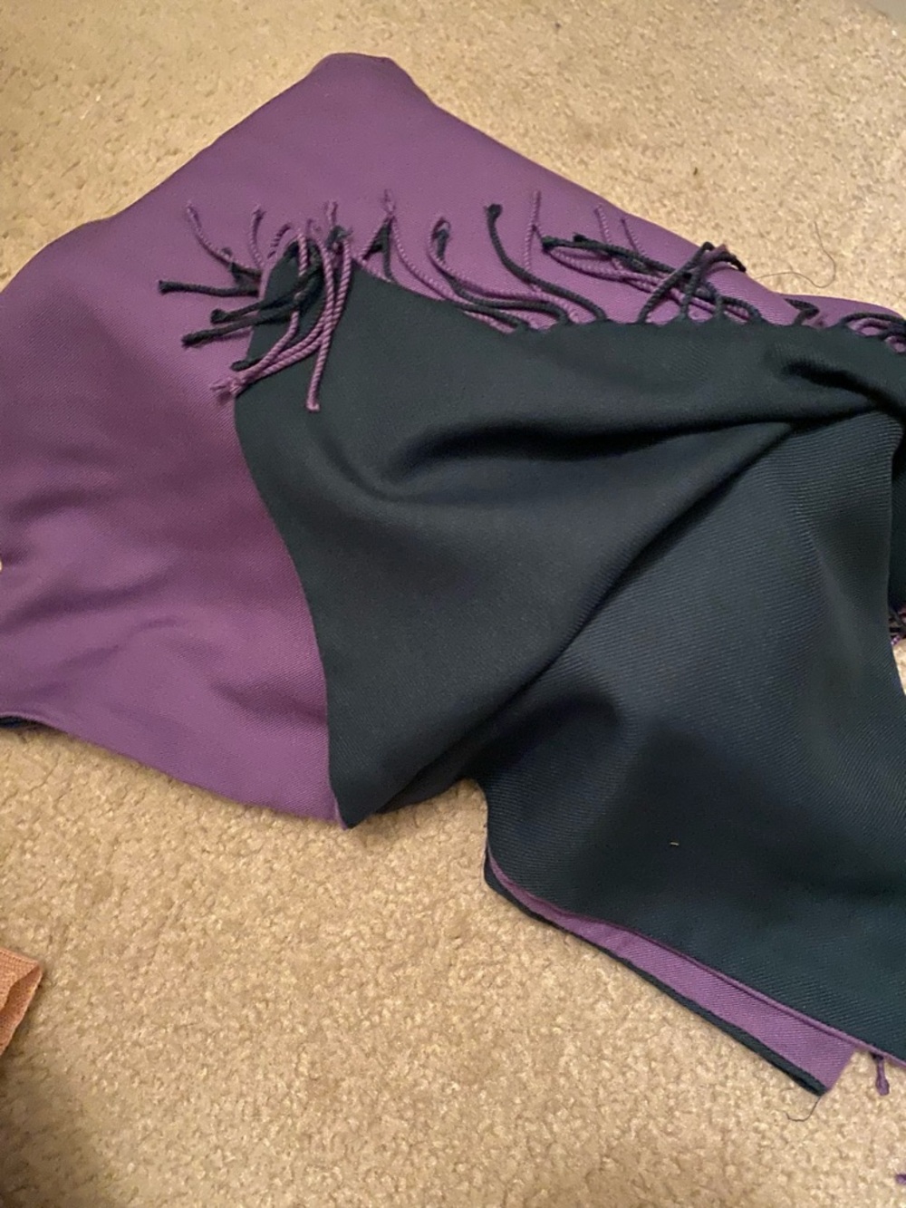 Reversible Purple and Black Fringe Scarf